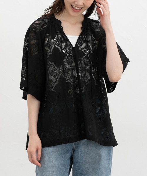 Honeys(ハニーズ)の「レーススキッパートップス(Tシャツ/カットソー・レディース・アイボリー/ブラック/ブラウン・L/LL/M/S)」の8枚目の写真