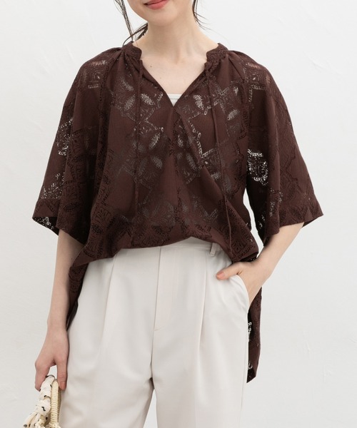 Honeys(ハニーズ)の「レーススキッパートップス(Tシャツ/カットソー・レディース・アイボリー/ブラック/ブラウン・L/LL/M/S)」の11枚目の写真