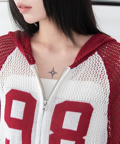 WEGO(ウィゴー)の「WEGO/【26年春夏新作】ラグランメッシュニットパーカー(パーカー・レディース・レッド/ブラック・FREE)」の8枚目の写真