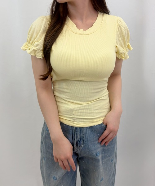 frunco(フランコ)の「【ZOZOTOWN限定】パフスリーブリブTシャツ(Tシャツ/カットソー・レディース・ホワイト/イエロー/ブルー/ブラック・FREE)」の4枚目の写真