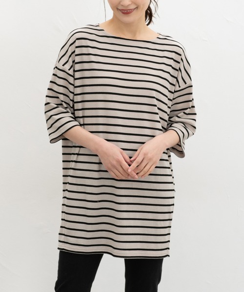 CINEMA CLUB(シネマクラブ)の「6分袖コクーンチュニック(Tシャツ/カットソー・レディース・ネイビー系1/ブラック×ベージュ/ブラック/ミント・L/LL/M)」の3枚目の写真