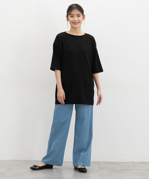 CINEMA CLUB(シネマクラブ)の「6分袖コクーンチュニック(Tシャツ/カットソー・レディース・ネイビー系1/ブラック×ベージュ/ブラック/ミント・L/LL/M)」の20枚目の写真