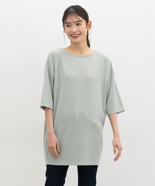 CINEMA CLUB(シネマクラブ)の「6分袖コクーンチュニック(Tシャツ/カットソー・レディース・ネイビー系1/ブラック×ベージュ/ブラック/ミント・L/LL/M)」の12枚目の写真