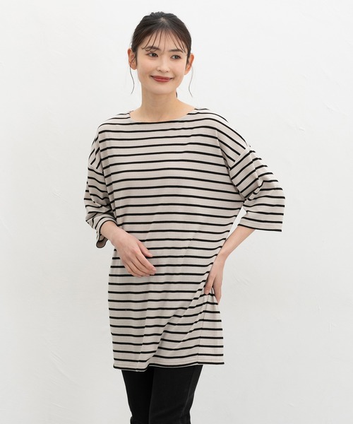 CINEMA CLUB(シネマクラブ)の「6分袖コクーンチュニック(Tシャツ/カットソー・レディース・ネイビー系1/ブラック×ベージュ/ブラック/ミント・L/LL/M)」の7枚目の写真