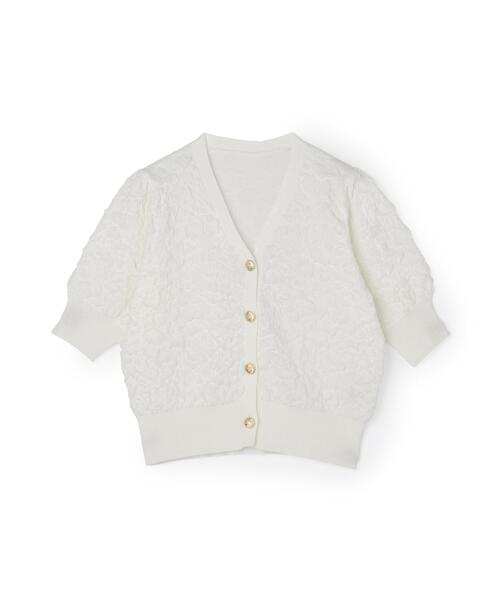 NATURAL BEAUTY BASIC(ナチュラルビューティーベーシック)の「ふくれジャガードニットカーデ(カーディガン/ボレロ・レディース・ネイビー/イエロー/オフホワイト・フリ-)」の4枚目の写真