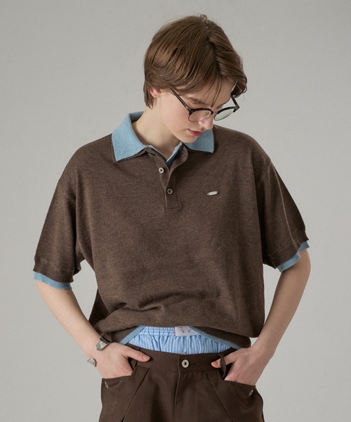 LAYERED DOUBLE COLLAR KNIT POLO / レイヤードダブル襟ニットポロ