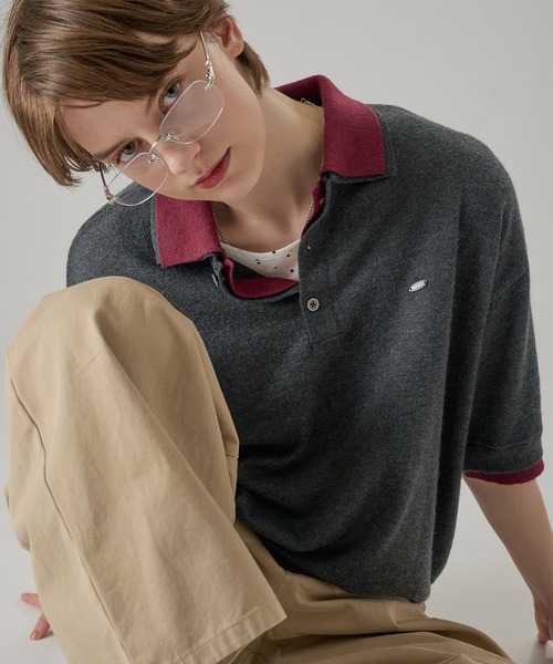 LAYERED DOUBLE COLLAR KNIT POLO / レイヤードダブル襟ニットポロ