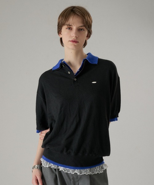ONCILY（オンシェリー）の「LAYERED  DOUBLE COLLAR KNIT POLO / レイヤードダブル襟ニットポロ（ポロシャツ・メンズ・グレー/ブラック/ブラウン/チャコールグレー・SMALL/LARGE/MEDIUM）」の14枚目の写真