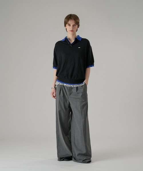 ONCILY（オンシェリー）の「LAYERED  DOUBLE COLLAR KNIT POLO / レイヤードダブル襟ニットポロ（ポロシャツ・メンズ・グレー/ブラック/ブラウン/チャコールグレー・SMALL/LARGE/MEDIUM）」の18枚目の写真