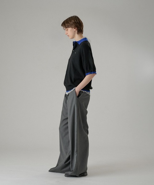 ONCILY（オンシェリー）の「LAYERED  DOUBLE COLLAR KNIT POLO / レイヤードダブル襟ニットポロ（ポロシャツ・メンズ・グレー/ブラック/ブラウン/チャコールグレー・SMALL/LARGE/MEDIUM）」の19枚目の写真