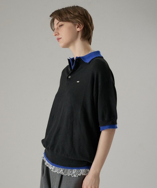 ONCILY（オンシェリー）の「LAYERED  DOUBLE COLLAR KNIT POLO / レイヤードダブル襟ニットポロ（ポロシャツ・メンズ・グレー/ブラック/ブラウン/チャコールグレー・SMALL/LARGE/MEDIUM）」の16枚目の写真