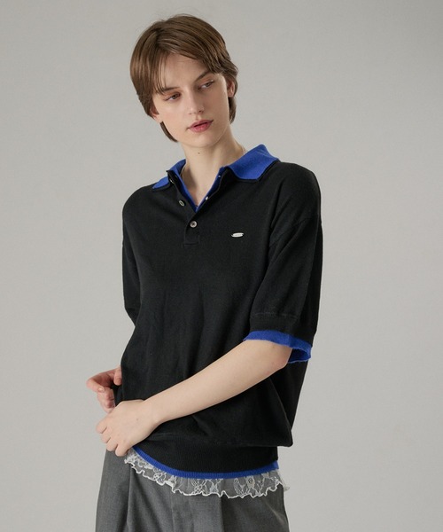 ONCILY（オンシェリー）の「LAYERED  DOUBLE COLLAR KNIT POLO / レイヤードダブル襟ニットポロ（ポロシャツ・メンズ・グレー/ブラック/ブラウン/チャコールグレー・SMALL/LARGE/MEDIUM）」の15枚目の写真