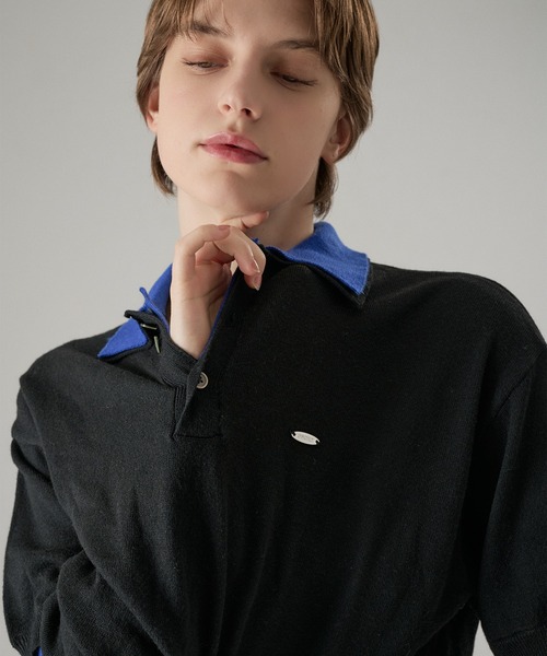 ONCILY（オンシェリー）の「LAYERED  DOUBLE COLLAR KNIT POLO / レイヤードダブル襟ニットポロ（ポロシャツ・メンズ・グレー/ブラック/ブラウン/チャコールグレー・SMALL/LARGE/MEDIUM）」の21枚目の写真