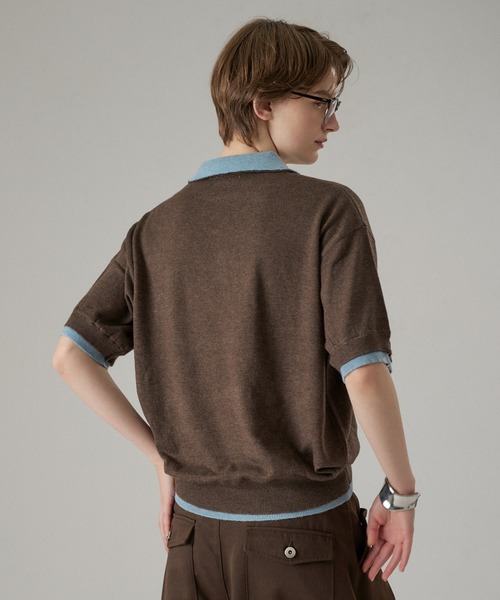 ONCILY（オンシェリー）の「LAYERED  DOUBLE COLLAR KNIT POLO / レイヤードダブル襟ニットポロ（ポロシャツ・メンズ・グレー/ブラック/ブラウン/チャコールグレー・SMALL/LARGE/MEDIUM）」の6枚目の写真