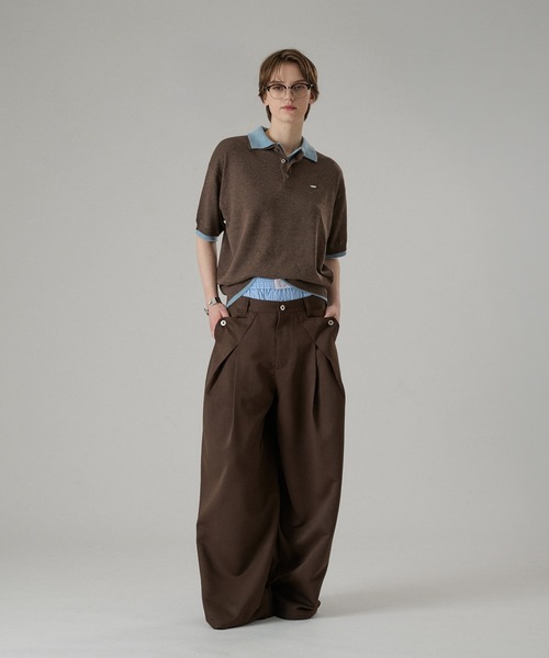 ONCILY（オンシェリー）の「LAYERED  DOUBLE COLLAR KNIT POLO / レイヤードダブル襟ニットポロ（ポロシャツ・メンズ・グレー/ブラック/ブラウン/チャコールグレー・SMALL/LARGE/MEDIUM）」の10枚目の写真