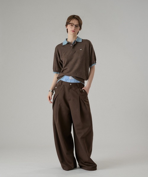 ONCILY（オンシェリー）の「LAYERED  DOUBLE COLLAR KNIT POLO / レイヤードダブル襟ニットポロ（ポロシャツ・メンズ・グレー/ブラック/ブラウン/チャコールグレー・SMALL/LARGE/MEDIUM）」の11枚目の写真