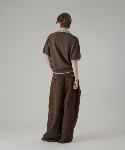 ONCILY（オンシェリー）の「LAYERED  DOUBLE COLLAR KNIT POLO / レイヤードダブル襟ニットポロ（ポロシャツ・メンズ・グレー/ブラック/ブラウン/チャコールグレー・SMALL/LARGE/MEDIUM）」の13枚目の写真