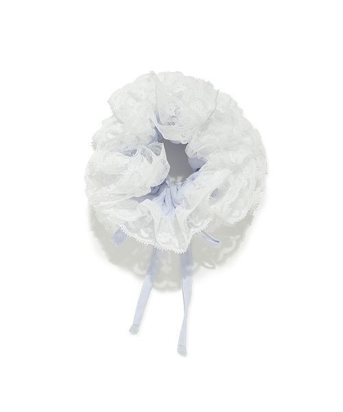 ボリュームたっぷりファーシュシュ  淡ブルーグレー×ホワイト 陶器みたいなお花♡ FURFUR｜ファーファーのシュシュ（ブルー・ネイビー/青色系）通販