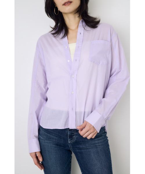 AZUL by moussy(アズールバイマウジー)の「ベーシックコットンシアーシャツ 春服 夏服 秋服 シアートップス 長袖 冷房対策(シャツ/ブラウス・レディース・ライトパープル/ミント/アイボリー/チャコールグレー・SMALL/MEDIUM)」の4枚目の写真