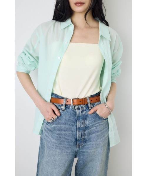 AZUL by moussy(アズールバイマウジー)の「ベーシックコットンシアーシャツ 春服 夏服 秋服 シアートップス 長袖 冷房対策(シャツ/ブラウス・レディース・ライトパープル/ミント/アイボリー/チャコールグレー・SMALL/MEDIUM)」の3枚目の写真