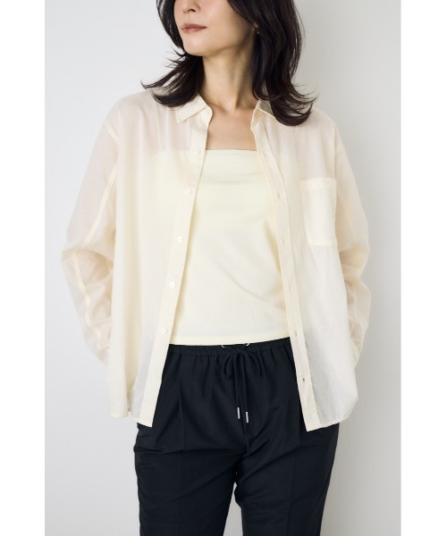 AZUL by moussy(アズールバイマウジー)の「ベーシックコットンシアーシャツ 春服 夏服 秋服 シアートップス 長袖 冷房対策(シャツ/ブラウス・レディース・ライトパープル/ミント/アイボリー/チャコールグレー・SMALL/MEDIUM)」の6枚目の写真