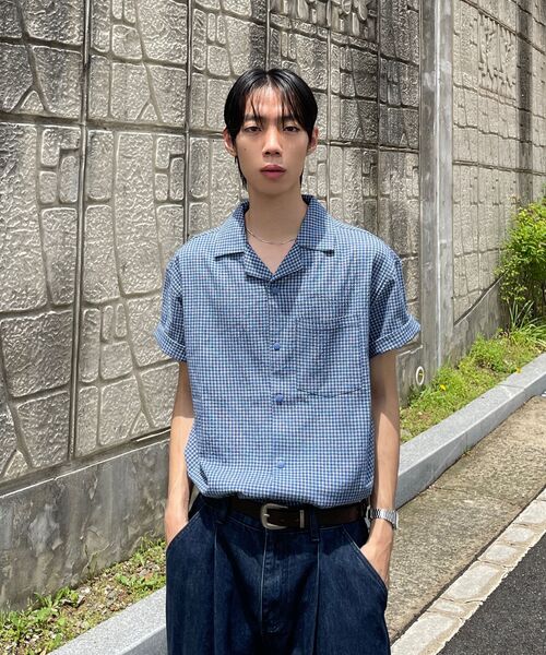 AGOD（エージーオーディー）の「オープンカラー チェック ハーフシャツ [ネイビー]（シャツ/ブラウス・レディース・その他・SMALL/MEDIUM/LARGE）」の11枚目の写真