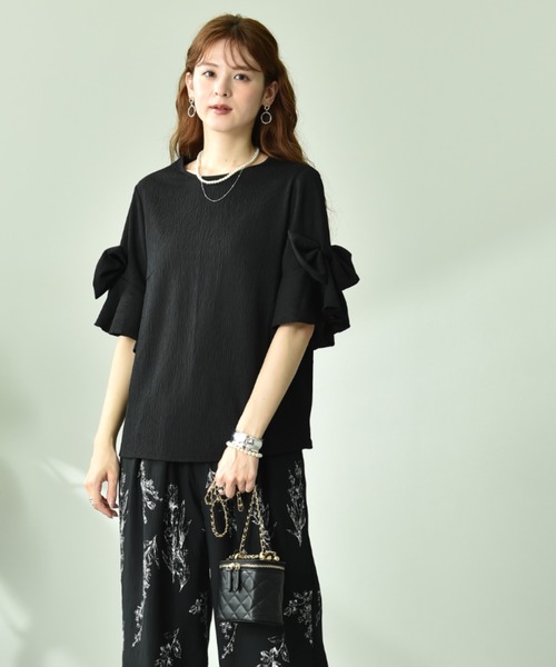 INTERPLANET(インタープラネット)の「カット楊柳袖リボンデザインプルオーバー(Tシャツ/カットソー・レディース・アイボリー/ブラック・FREE)」の18枚目の写真