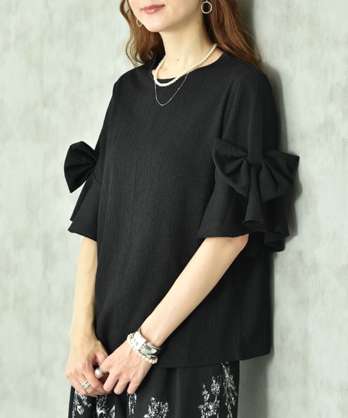 INTERPLANET(インタープラネット)の「カット楊柳袖リボンデザインプルオーバー(Tシャツ/カットソー・レディース・アイボリー/ブラック・FREE)」の20枚目の写真