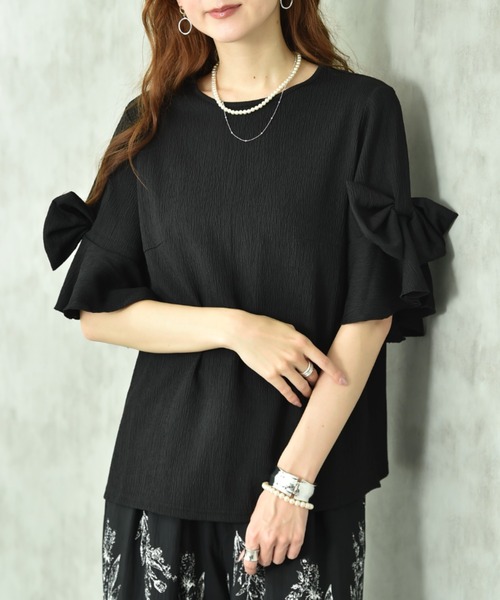 INTERPLANET(インタープラネット)の「カット楊柳袖リボンデザインプルオーバー(Tシャツ/カットソー・レディース・アイボリー/ブラック・FREE)」の19枚目の写真