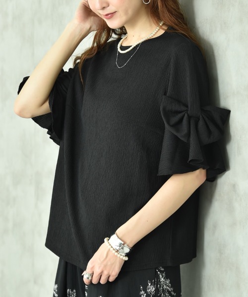 INTERPLANET(インタープラネット)の「カット楊柳袖リボンデザインプルオーバー(Tシャツ/カットソー・レディース・アイボリー/ブラック・FREE)」の21枚目の写真