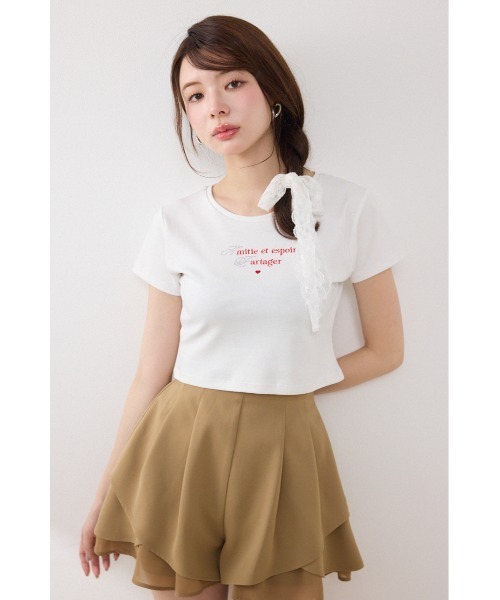 rienda(リエンダ)の「ラインストーンコンパクトロゴTシャツ 春服 夏服(Tシャツ/カットソー・レディース・レッド/ホワイト/ネイビー・FREE)」の6枚目の写真