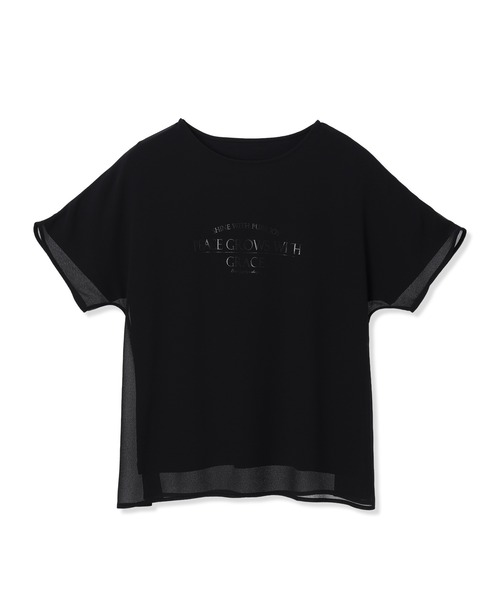 A/C DESIGN BY ALPHA CUBIC（エーシーデザインバイアルファキュービック）の「シアーレイヤードロゴTシャツ【すごツヤ】（Tシャツ/カットソー・レディース・ブラック/チャコールグレー・M/L/LL/3L）」の12枚目の写真