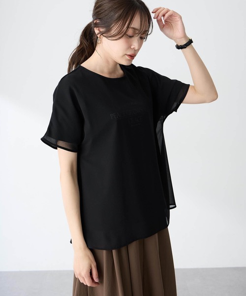 A/C DESIGN BY ALPHA CUBIC（エーシーデザインバイアルファキュービック）の「シアーレイヤードロゴTシャツ【すごツヤ】（Tシャツ/カットソー・レディース・ブラック/チャコールグレー・M/L/LL/3L）」の9枚目の写真