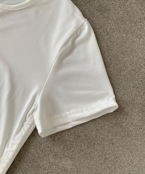 Teem Store(チームストア)の「サイドギャザー リボンVネックタイトT シャーリング半袖タイトT(Tシャツ/カットソー・レディース・ブラック/チャコール/ピンク/ホワイト・M/S)」の8枚目の写真