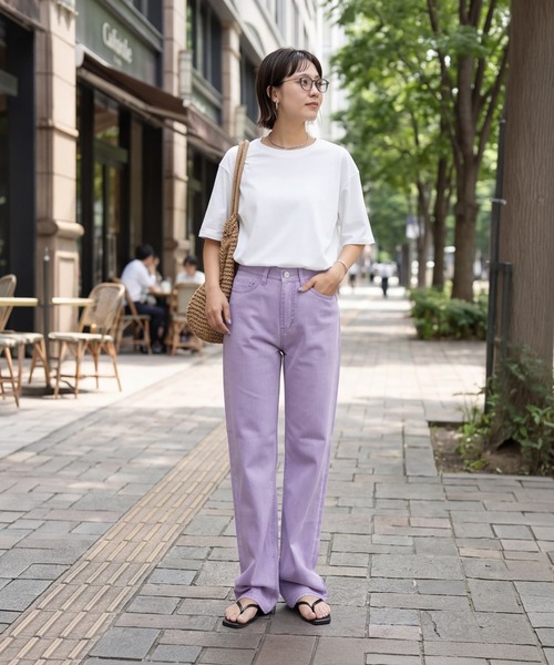 STYLE DELI(スタイルデリ)の「暑くない洗い加工カラーデニム(デニムパンツ・レディース・パープル/ライトグレー・M/S/L)」の7枚目の写真