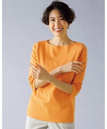 Tシャツ/カットソー（オレンジ/橙色系・ボートネック）ファッション