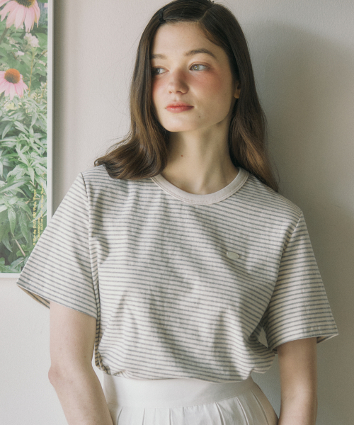 OURHOPE(アワーホープ)の「ホープストライプTシャツ - グレー(Tシャツ/カットソー・レディース・チャコールグレー・FREE)」の2枚目の写真