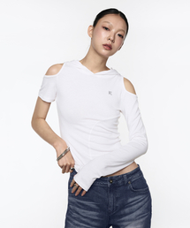 Asymmetry Sleeve hoodie - White