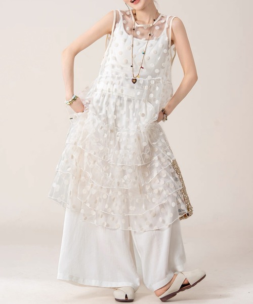 Alvia(アルビア)の「チュールフリルロングワンピース(ワンピース・レディース・ブラック/ホワイト・M)」の4枚目の写真