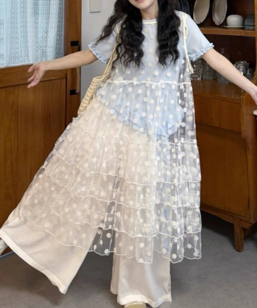 Alvia(アルビア)の「チュールフリルロングワンピース(ワンピース・レディース・ブラック/ホワイト・M)」の9枚目の写真