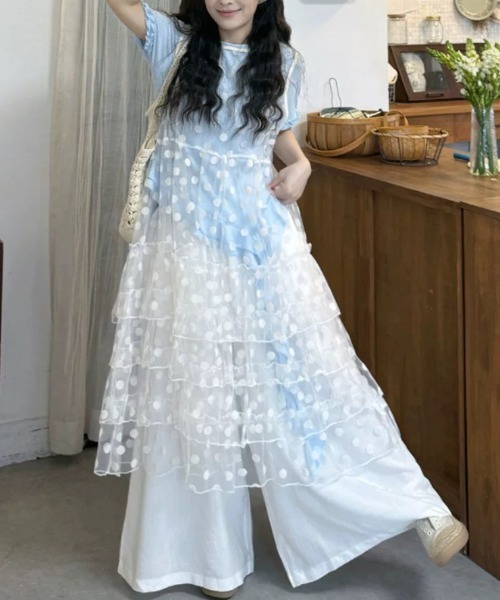 Alvia(アルビア)の「チュールフリルロングワンピース(ワンピース・レディース・ブラック/ホワイト・M)」の10枚目の写真