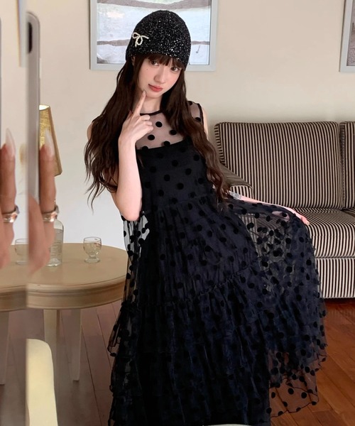 Alvia(アルビア)の「チュールフリルロングワンピース(ワンピース・レディース・ブラック/ホワイト・M)」の20枚目の写真