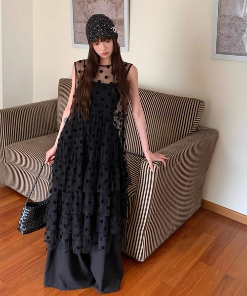 Alvia(アルビア)の「チュールフリルロングワンピース(ワンピース・レディース・ブラック/ホワイト・M)」の21枚目の写真