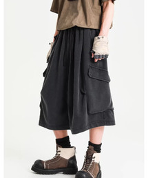 【neos】スウェット カーゴパンツ メンズ ワイド バレルシルエット クロップド丈 ハーフパンツ ひざ下丈 ピグメント風