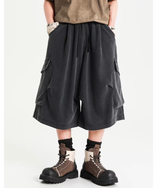 neos（ネオス）の「【neos】スウェット カーゴパンツ メンズ ワイド バレルシルエット クロップド丈 ハーフパンツ ひざ下丈 ピグメント風（カーゴパンツ・メンズ・グレー/ブラック・MEDIUM/LARGE/X-LARGE）」の18枚目の写真