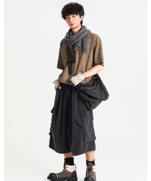 neos（ネオス）の「【neos】スウェット カーゴパンツ メンズ ワイド バレルシルエット クロップド丈 ハーフパンツ ひざ下丈 ピグメント風（カーゴパンツ・メンズ・グレー/ブラック・MEDIUM/LARGE/X-LARGE）」の19枚目の写真