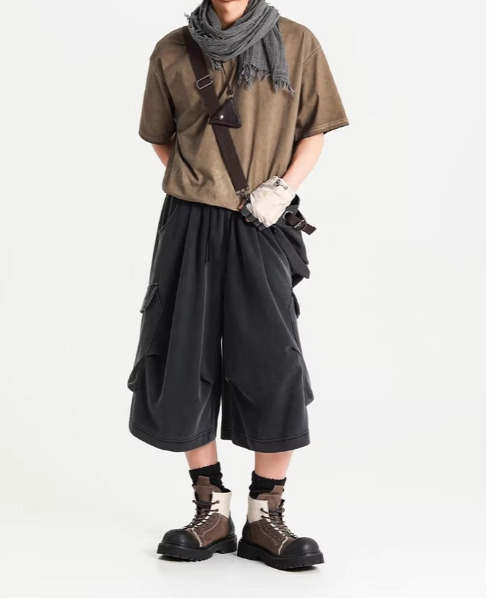 neos（ネオス）の「【neos】スウェット カーゴパンツ メンズ ワイド バレルシルエット クロップド丈 ハーフパンツ ひざ下丈 ピグメント風（カーゴパンツ・メンズ・グレー/ブラック・MEDIUM/LARGE/X-LARGE）」の20枚目の写真