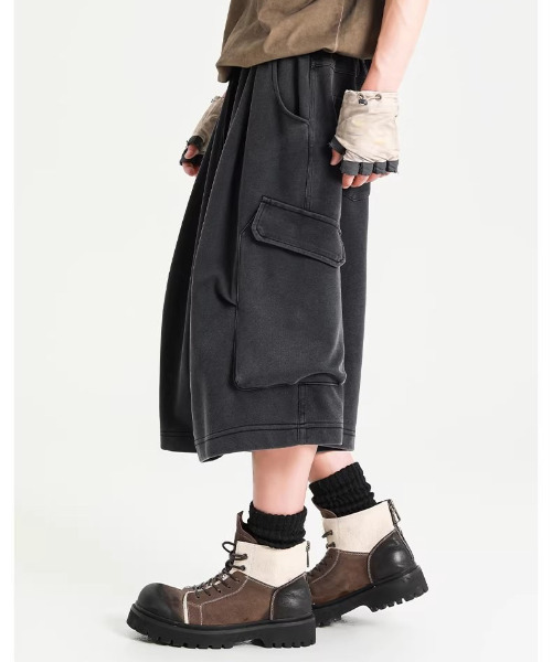 neos（ネオス）の「【neos】スウェット カーゴパンツ メンズ ワイド バレルシルエット クロップド丈 ハーフパンツ ひざ下丈 ピグメント風（カーゴパンツ・メンズ・グレー/ブラック・MEDIUM/LARGE/X-LARGE）」の21枚目の写真