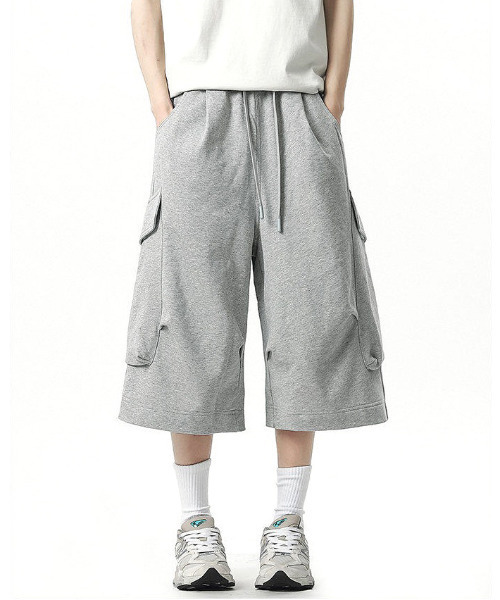 neos（ネオス）の「【neos】スウェット カーゴパンツ メンズ ワイド バレルシルエット クロップド丈 ハーフパンツ ひざ下丈 ピグメント風（カーゴパンツ・メンズ・グレー/ブラック・MEDIUM/LARGE/X-LARGE）」の14枚目の写真