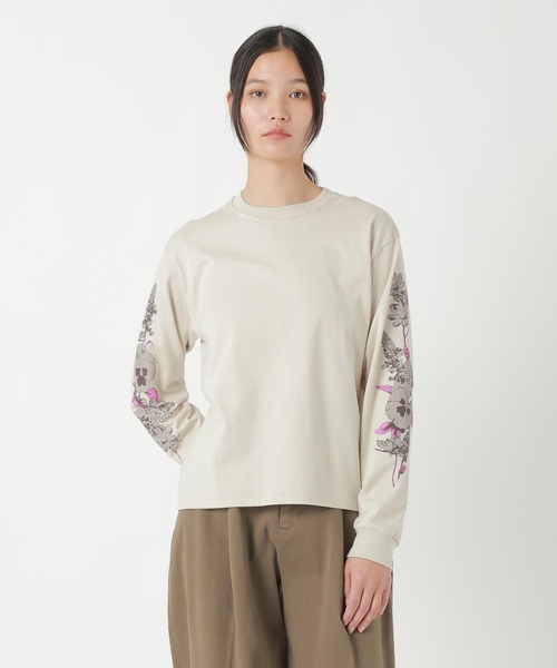 ZUCCa(ズッカ)の「FLOWER SLEEVE T / カットソー(スウェット・レディース・ダークグレー/ベージュ/ライトグレー・M size/XL)」の1枚目の写真